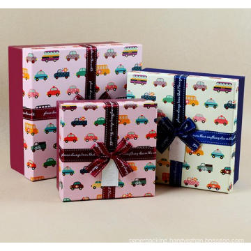 Square Decorated Paper Gift Box with Ribbon